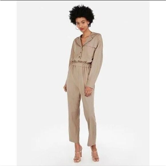 Express X Olivia Culpo Womens Khaki Jumpsuit Size Large NWT - Picture 1 of 14